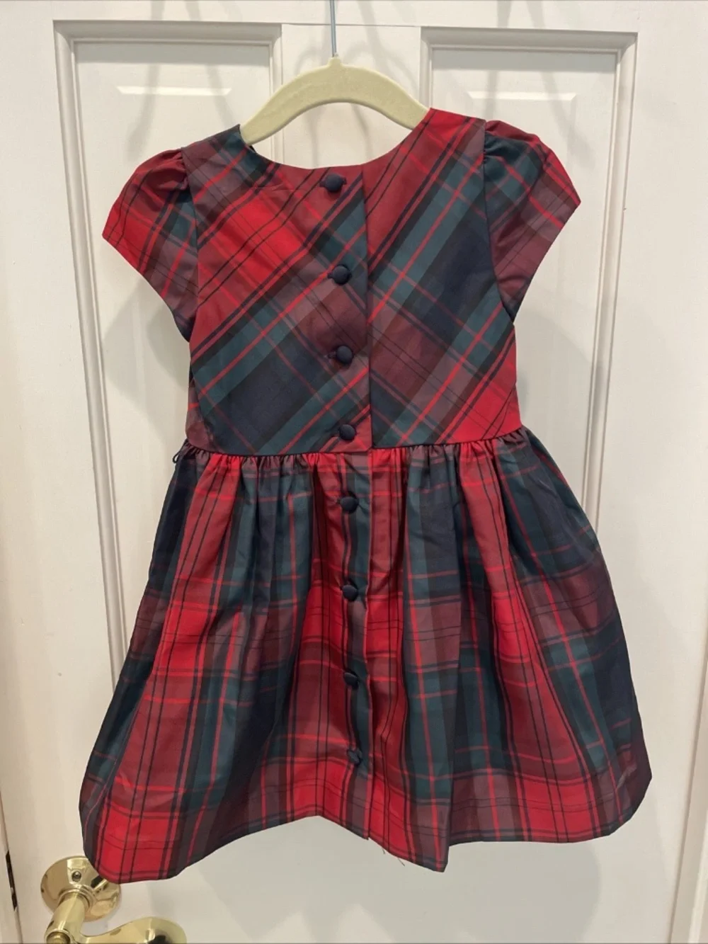 Ralph Lauren Girls 18 Months Holiday Tartan Dress Full Back Buttons Red Plaid